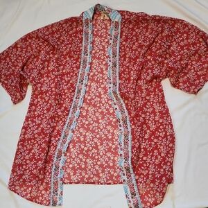 Floral Kimono with Blue Trim Sz M